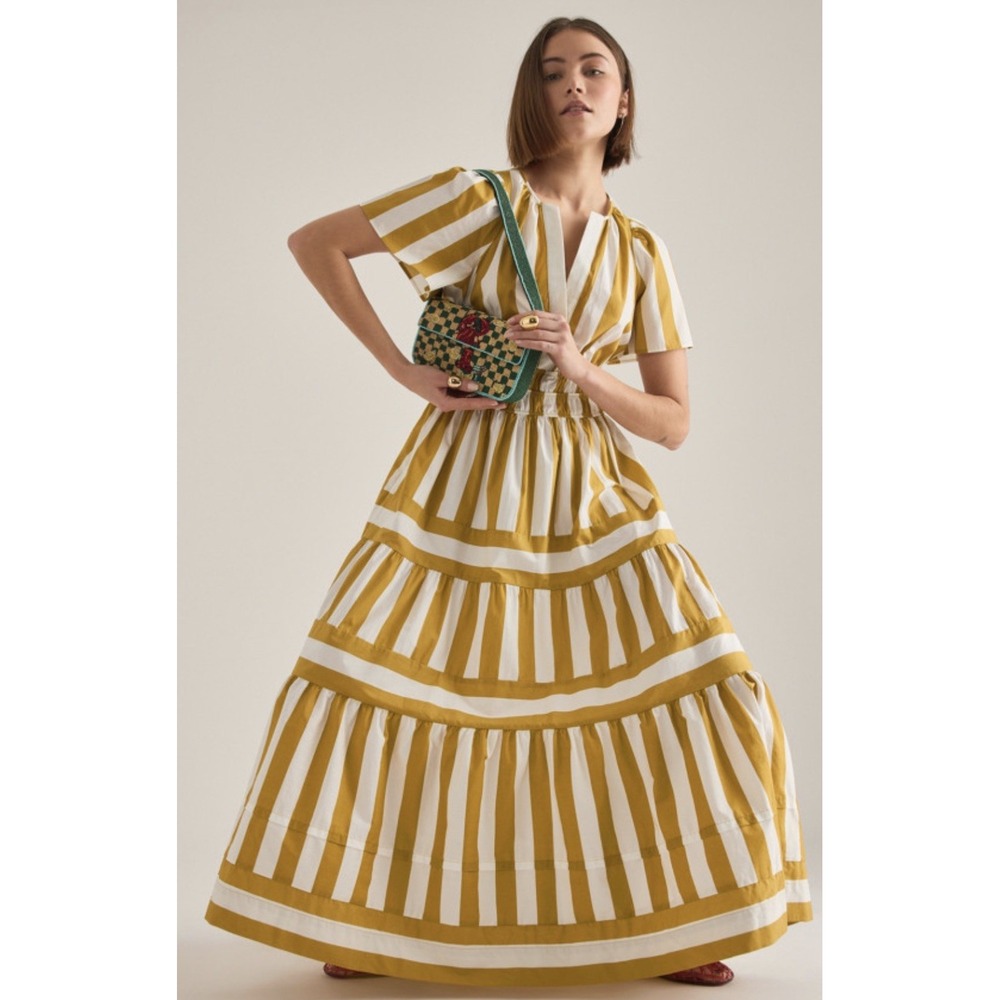 Anthropologie The Somerset Maxi Dress Cotton Plus Size 2X White Yellow Stripe